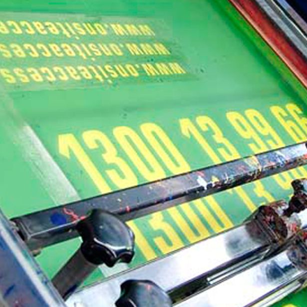 Signage in the process of being printed